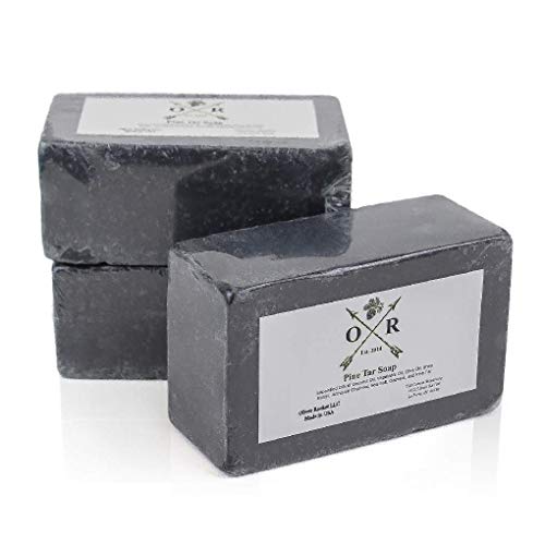 OLIVER ROCKET Pine Tar Soap - Men's Face and Body Soap with Pine Tar Extract and Charcoal - Homemade in USA with Coconut Oil and Olive Oil (3 Bar Set)