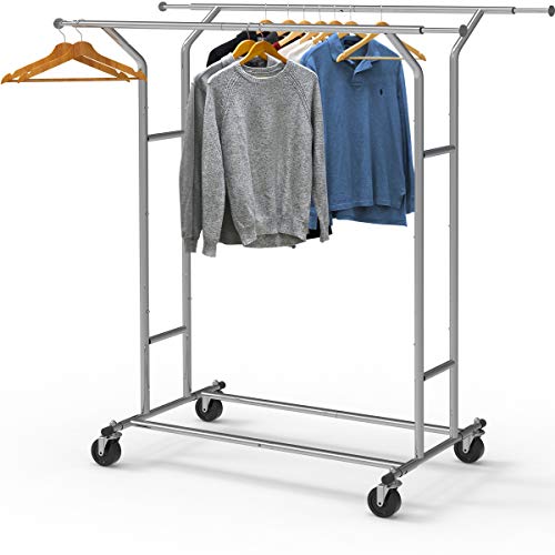 Simple Houseware Heavy Duty Double Rail Clothing Garment Rack, Chrome