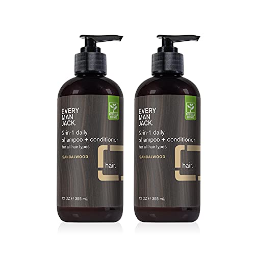 Every Man Jack 2-in-1 Daily Shampoo + Conditioner - Sandalwood | Nourishing For All Hair Types, Naturally Derived, Cruelty-Free Shampoo and Conditioner Set for Men | Twin Pack