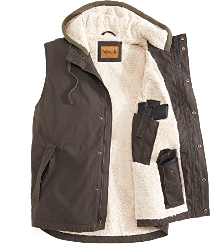 Venado Concealed Carry Vest – Hooded Vest for Men with Concealed Carry Pockets (Brown, Large)