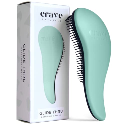 Crave Naturals Glide Thru Detangling Hair Brush for Adults & Kids Hair - Detangler Brush for Natural, Curly, Straight, Wet or Dry Hair - Hairbrush for Men & Women - 1 Pack - Turquoise