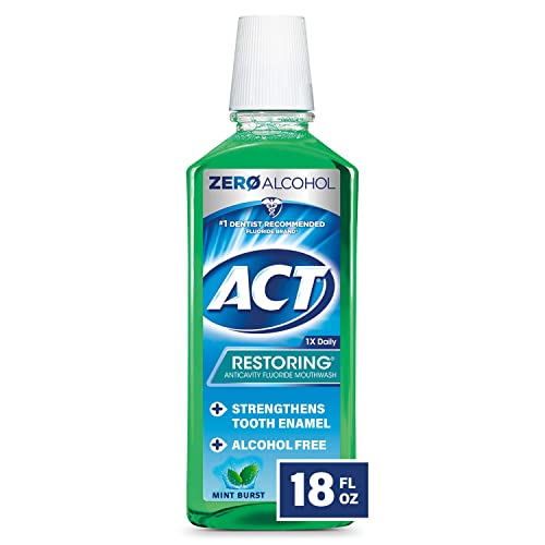 ACT Restoring Zero Alcohol Fluoride Mouthwash 18 fl. oz. Strengthens Tooth Enamel, Mint Burst