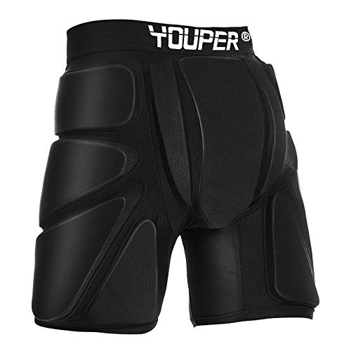 Youper Protective Padded Shorts for Ski, Snowboard, Skate & Roller Sports, 3D Protection for Butt, Hip & Tailbone (Black, Small)