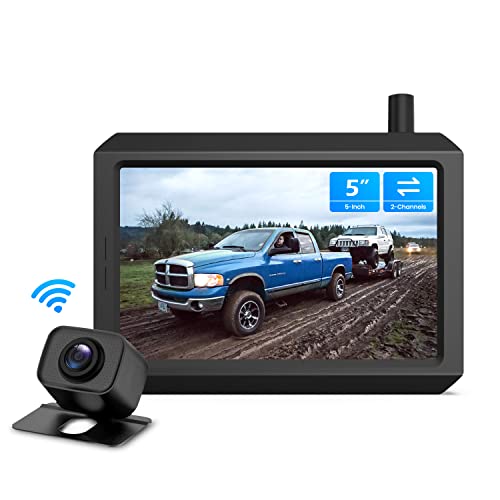 AUTO-VOX Wireless Back Up Camera for Truck.RV,5' TFT Monitors Trailer Rear View Cam Systems for Rear/Side/Front, Dual Camera Channels with 2.4G Stable Digital Signal for Car, Camper-W7PRO
