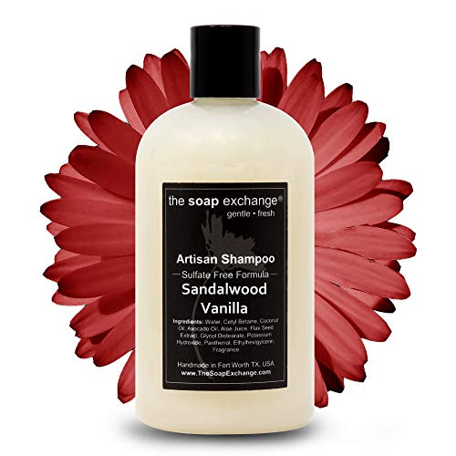 The Soap Exchange Hair Shampoo - Sandalwood Vanilla Scent - Hand Crafted 12 fl oz / 354 ml Natural Artisan Hair Care, Gentle, Sulfate & Paraben Free, Cleanse, Moisturize, & Protect. Made in the USA.