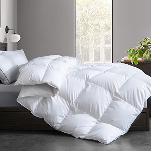 Cosybay Feather Comforter Filled with Feather & Down Queen Size - All Season White Duvet Insert- Luxurious Hotel Bedding Comforters with 100% Cotton Cover - Queen 90 x 90 Inch
