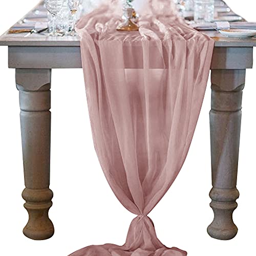 Socomi 10ft Dusty Rose Chiffon Table Runner 29x120 Inches Wedding Runner Sheer Thanksgiving Christmas Bridal Shower Decorations