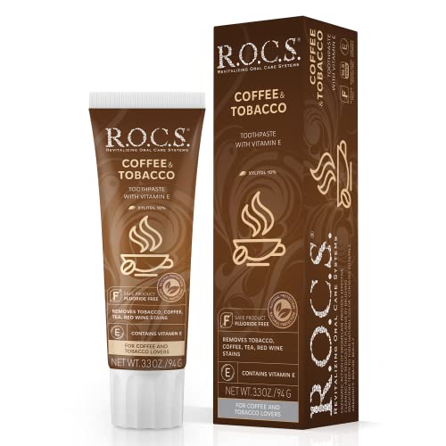 R.O.C.S. Toothpaste - Plaque Removing Paste for Smokers and Coffee Lovers - Non-Fluoride Oral Care for White Teeth, Healthy Gums - Reduces Smoking, Tea and Wine Stains (Coffee & Tobacco, Pack of 1)