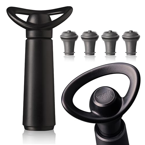 Vacu Vin Wine Saver Concerto - Black - 1 Pump 4 Stoppers - Wine Stoppers for Bottles with Vacuum Pump and Pourer - Reusable - Made in the Netherlands