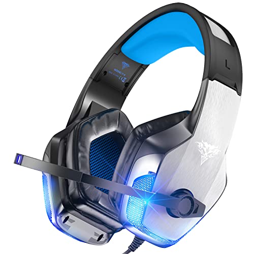 BENGOO V-4 Gaming Headset for Xbox One, PS4, PC, Controller, Noise Cancelling Over Ear Headphones with Mic, LED Light Bass Surround Soft Memory Earmuffs for PS2 Mac Sega Dreamcast PS5 Games