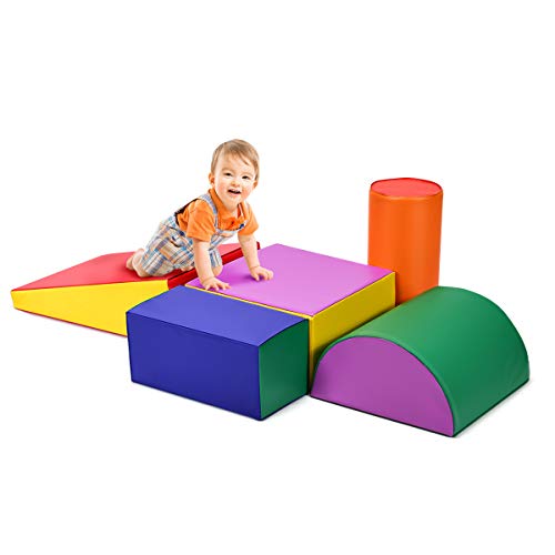 Costzon Crawl and Climb Foam Play Set, Colorful 5 Piece Lightweight Foam Shape for Climbing, Crawling & Sliding, Safe Soft Foam Block for Preschoolers, Baby, Kids (Multicolor)