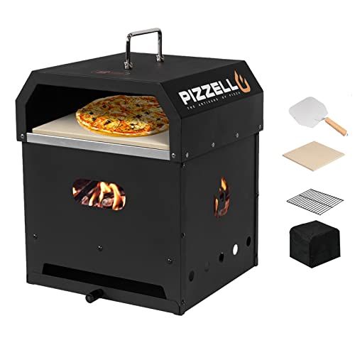 PIZZELLO Outdoor Pizza Oven 4 in 1 Wood Fired 2-Layer Detachable Outside Ovens With Pizza Stone, Pizza Peel, Cover, Cooking Grill Grate