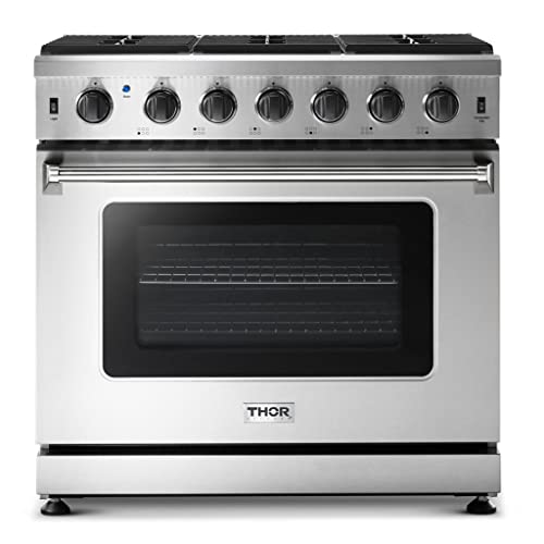 Thor Kitchen 36 inch Freestanding Pro-Style Professional Gas Range with 6.0 cu.ft. Oven, 6 Burners, in Stainless Steel - LRG3601U + LP Conversion Kit