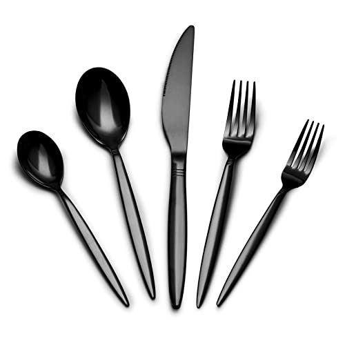 SANTUO 20 Piece Silverware Set for 4, Dinning Stainless Steel Flatware Set, 20pcs Lunch Tableware Cutlery Set, Dinner Mirror Polished Utensils, Include Knife Fork Spoon for Home (Black Titanium)