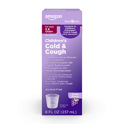 Amazon Basic Care Children's Cold and Cough, Red Grape Flavor; Cold Medicine for Kids, 8 Ounces
