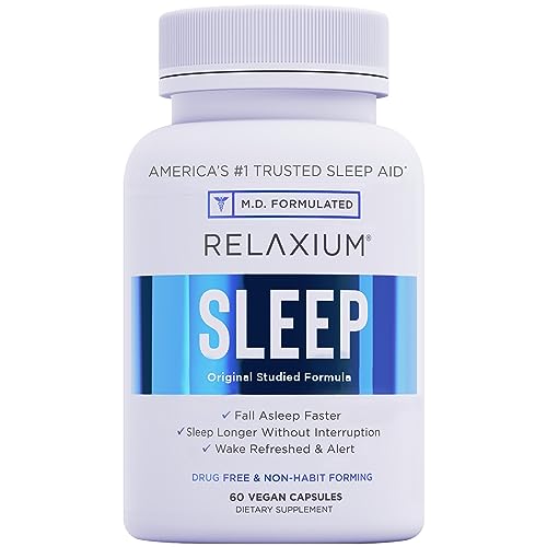 Relaxium Sleep Aid, 30-Day Supply, Non-Habit Forming, Sleep Supplement for Longer Sleep & Stress Relief, Drug-Free, with Magnesium, Melatonin, GABA, Chamomile, & Valerian (60 Vegan Capsules)