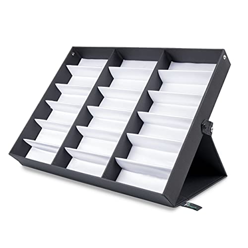 Prosource 18 Slot Sunglasses Organizer Box Stand Display Case/Tray, Fabric Lined & Snap Close, black