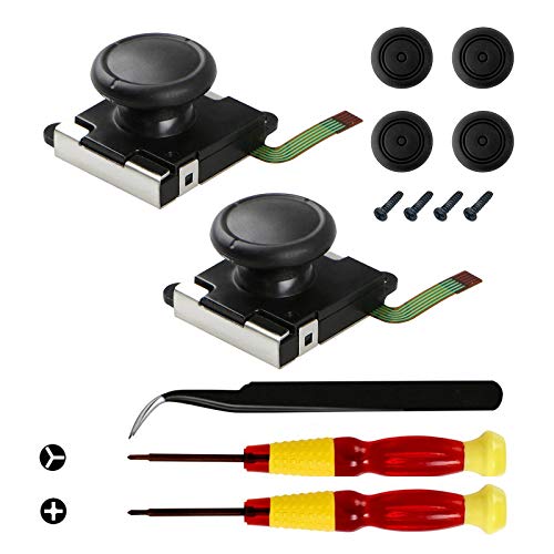 Veanic 2-Pack 3D Replacement Joystick Analog Thumb Stick Compatible with Nintendo Switch / Switch OLED Model Joy-Con Controller - Include Y1.5, Cross Screwdriver, Pry Tools + 4 Thumbstick Caps