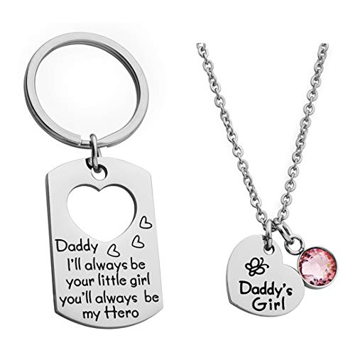 Ankiyabe Father Daughter Gift Dad Keychain and Daddy's Girl Necklace Matching Jewelry Set Gift for Daddy from Daughter (Daddy I'll Always be Your Little Girl You'll Always be My Hero & Daddy's Girl)