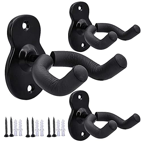 Guitar Wall Mount Wall Hanger 3 Pack Hook Black Metal Guitar Holder for Acoustic Electric Bass Guitar Ukulele Banjo mandolin