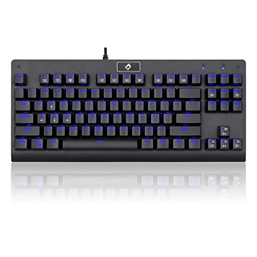 EagleTec KG040 Mechanical Gaming Keyboard Blue LED RGB Backlit Wired with Clicky Blue Switches Equivalent Compact Tenkeyless with 87 Keys for Windows PC (Black)