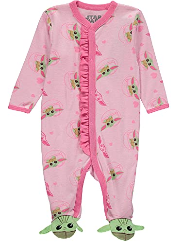 STAR WARS Baby Yoda Baby Girls Footie Pajamas - Baby Pajamas - Baby Girl Sleepers (Pink, 6-9M)