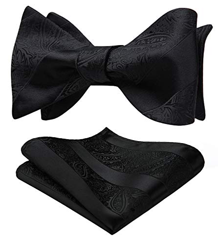 Mens Black Bow Ties Floral Paisley Self Classic Formal Tuxedo Satin Woven Silk Bowties for Wedding Party Prom with Gift Box