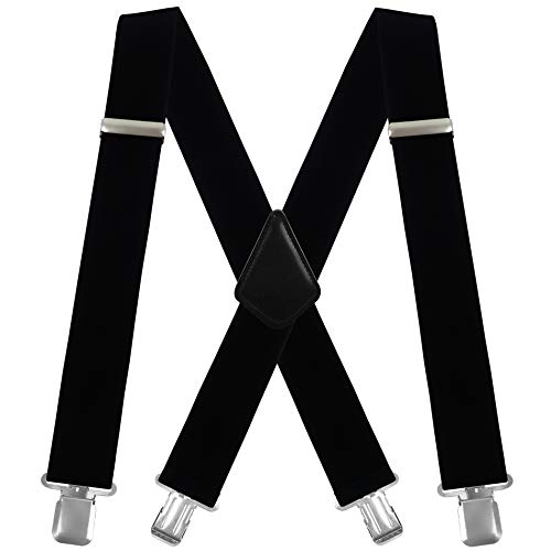 Men's X-Back 2 Inches Wide Heavy Duty Clips Adjustable Suspenders, Black, Size Large