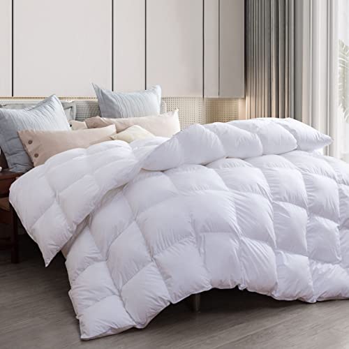 YaQunie Goose Down Comforter Queen Size All Season White Down Feather Comforter 100% Combed Cotton,48oz Medium Warmth Year-Around Duvet Insert-90x90 Inches