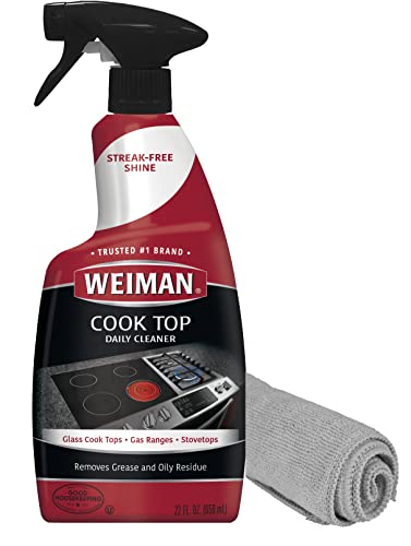 Weiman Daily Cooktop Cleaner with Microfiber Cloth Included for Glass Ceramic and Induction Cook Tops, 22oz