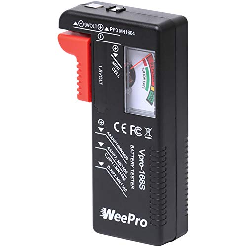 WeePro Battery Tester, Universal Battery Checker Small Battery Tester for AAA AA C D 9V 1.5V Button Cell - Battery Tester for Household Batteries
