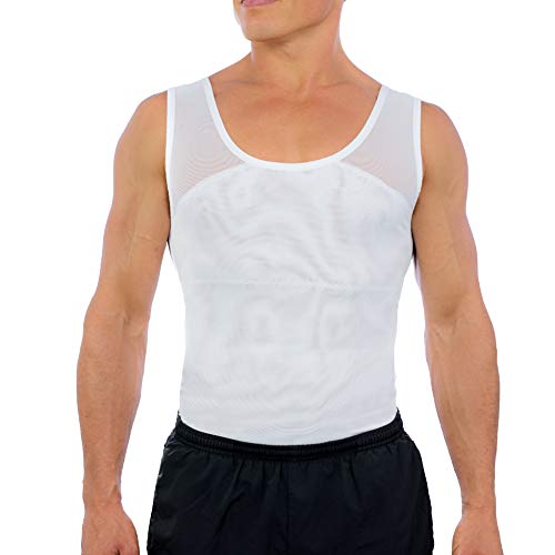 Esteem Apparel Original Men's Chest Compression Shirt to Hide Gynecomastia Moobs Shapewear (White, X-Large)