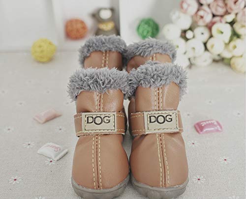PIHAPPY Little Pet Waterpoof Winter Dog Boots Skidproof Soft Snow Winter Warm Anti-Slip Sole Paw Protectors Small Puppy Shoes 4PCS (XL, Brown)