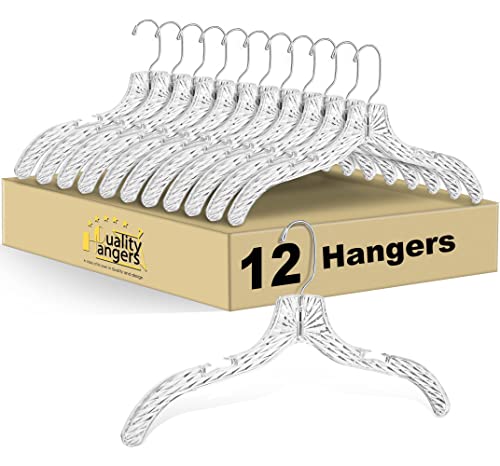 Quality Hangers Clear Plastic Hangers 12 Pack - Crystal Cut Hangers for Clothes - Durable Plastic Hanger Set - Invisible Dress Hangers for Suits - Heavy Duty Hangers - Nonslip Coat and Shirt Hangers