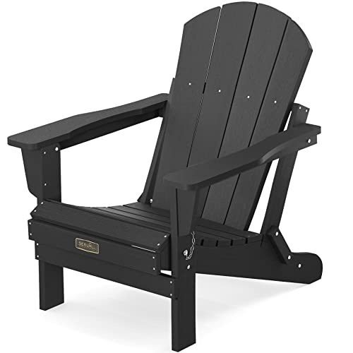 SERWALL Folding Adirondack Chairs Patio Chairs Lawn Chair Outdoor Adirondack Chair Weather Resistant for Patio Deck Garden, Backyard Deck, Fire Pit - Black