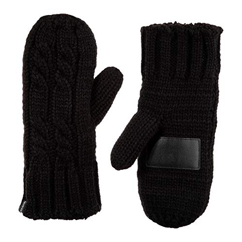 isotoner womens Chunky Cable Knit Sherpasoft cold weather mittens, Black, One Size US