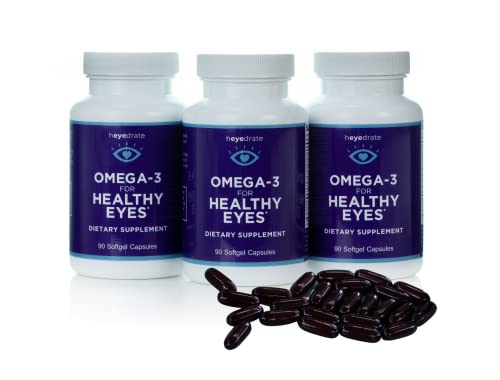 Heyedrate Triglyceride Omega 3 Fish Oil for Healthy Eyes - Easy to Swallow, Small, Burpless Softgel, EPA, DHA, and Omega 7 Fatty Acids (3 Pack)