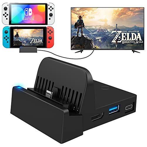 TV Dock Docking Station for Nintendo Switch/Nintendo Switch OLED Model, 4K/1080P HDMI Travel TV Adapter Portable Charging Stand, with Extra USB 3.0 Port High Speed(2023 Upgrade)