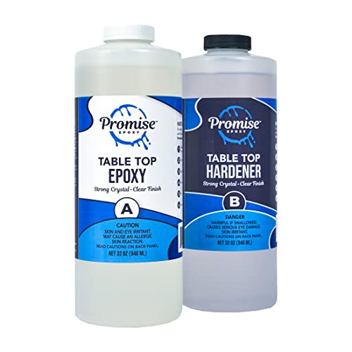 Promise High Gloss Table Top 2-Part Epoxy Resin 64 Oz (32 Oz Resin + 32 Oz Gal Hardener) Transform Your DIY Projects with Crystal Clear Finish - Ideal for Bar Tables, Tabletops & Countertops