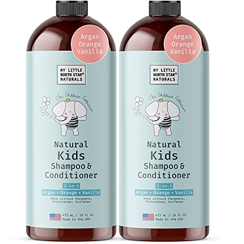 Kids Shampoo and Conditioner, Detangling 2-in-1 Toddler & Kids Shampoo for Gentle Cleaning, Natural, Made in USA, Calming Nourishing Argan Orange Vanilla, Sulfate Free Shampoo and Conditioner, 32oz