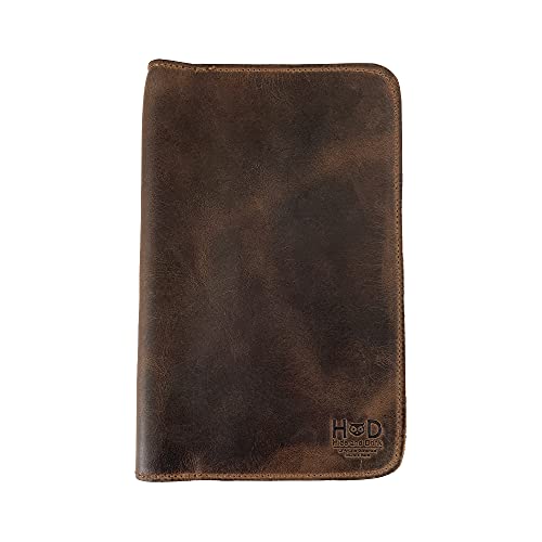 Hide & Drink Rustic Leather Refillable Journal Cover for Moleskine Cahier Large (5 x 8.25 in.) w/TÍpico Strap Handmade (Bourbon Brown)