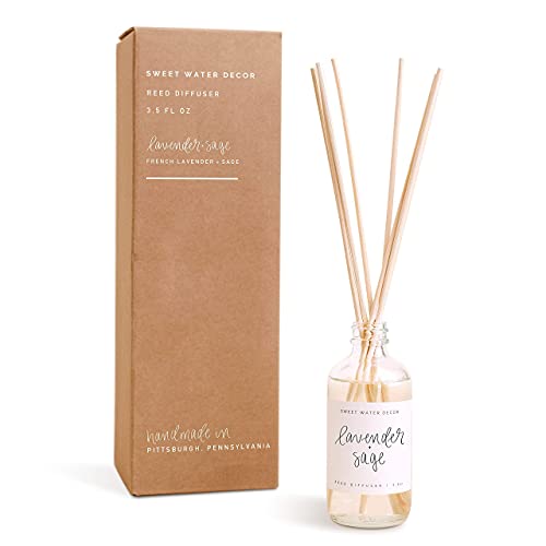 Sweet Water Decor | Reed Diffuser Set | Lavender & Sage Scent For Home and Office | Lasts For 3+ Months | Premium Fragrance Oils | Made In The USA