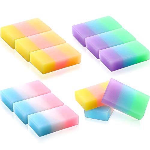 12 Pieces Colored Cube Pencil Erasers Soft Flexible Rubber Erasers Cute Gradient Erasers for School, Office, Kids (Style Set 2)
