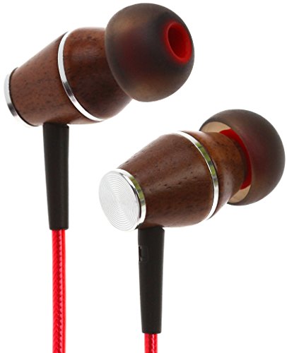 Symphonized XTC 2.0 Earbuds with Mic, Premium Genuine Wood Stereo Earphones, Hand-Made in-Ear Noise-isolating Headphones with Tangle-Free Innovative Shield Technology Cable (Lava Red)