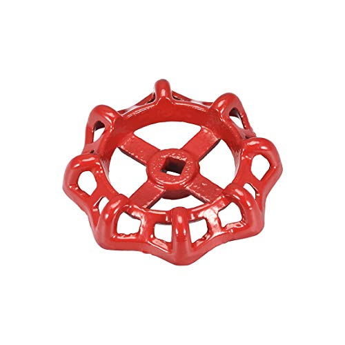 uxcell Metal Outside Faucet Round Wheel Handle, Square Broach 9x9mm, Wheel OD 96mm Paint Cast Steel Red 1Pcs