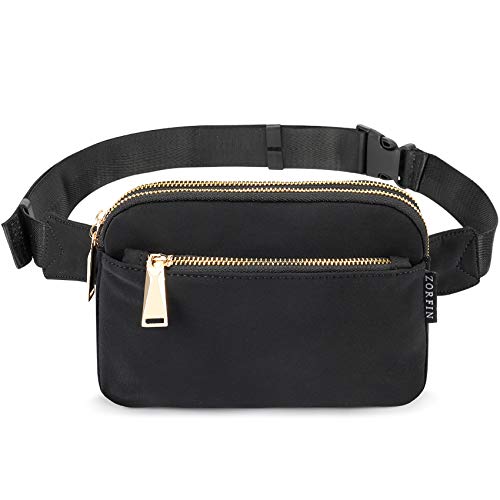 ZORFIN Fanny Packs for Women Men, Black Crossbody Fanny Pack, Belt Bag with Adjustable Strap, Fashion Waist Pack for Outdoors/Workout/Traveling/Casual/Running/Hiking/Cycling (Black)