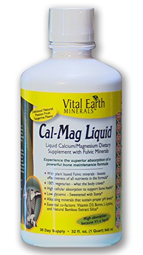 Vital Earth Minerals Cal-Mag Liquid 32 Fl. Oz. - 1 Month Supply- High Potency - Sugar Free - Vegetarian - Liquid Calcium Magnesium Bone Maintenance Supplement WITH Fulvic