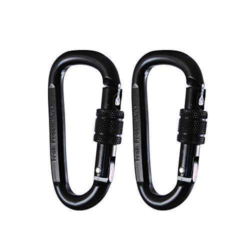 Locking Carabiner Clip, 2-Pack 18KN Carabiner Clip Heavy Duty Made of Steel Alloy - Caribeener Clips for Hammocks, Camping, Hiking, Traveling, Keychains - Caribeaner Clip Black - 4000 lb. Capacity