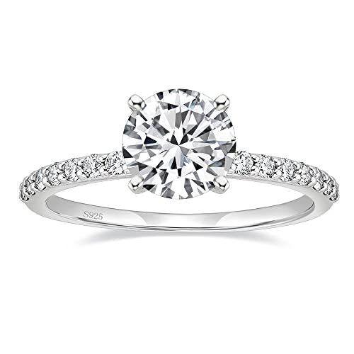 EAMTI 925 Sterling Silver 1.25 CT Round Solitaire Cubic Zirconia Engagement Ring Halo Promise Ring Size 7