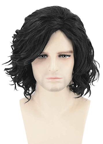 Topcosplay Mens Hair Wigs Black Short Curly Fluffy Cosplay Halloween Costume Party Wigs